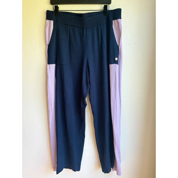 Anne Klein Womens‎ Wide Leg Knit Pant Sweatpant Navy Blue Purple Size Large - Picture 1 of 5